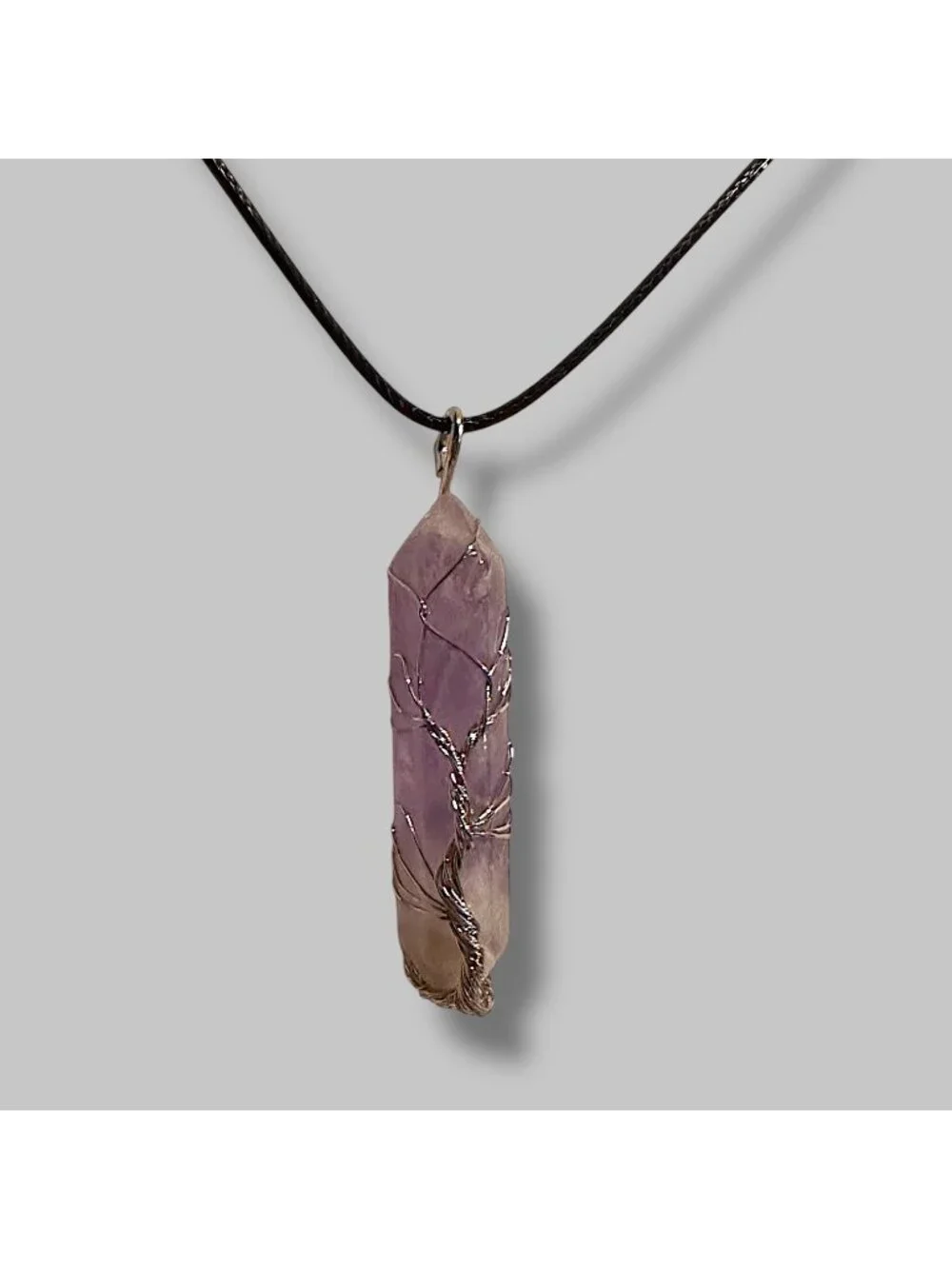 Amethyst Crystal Point Necklace - Tree of Life Wire Wrapped Pendant - 3rd Eye Ch